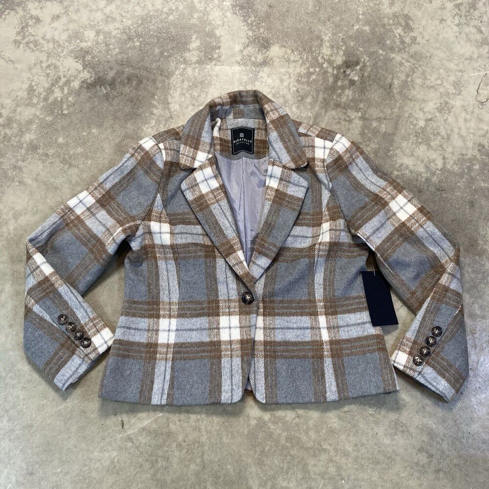 Bagatelle Collection Blazer Womens Large Plaid Single Breasted Multicolor